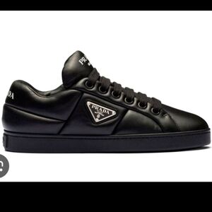 Prada Triangle Logo Downtown Black Padded Nappa Leather  Sneakers Women EU 38